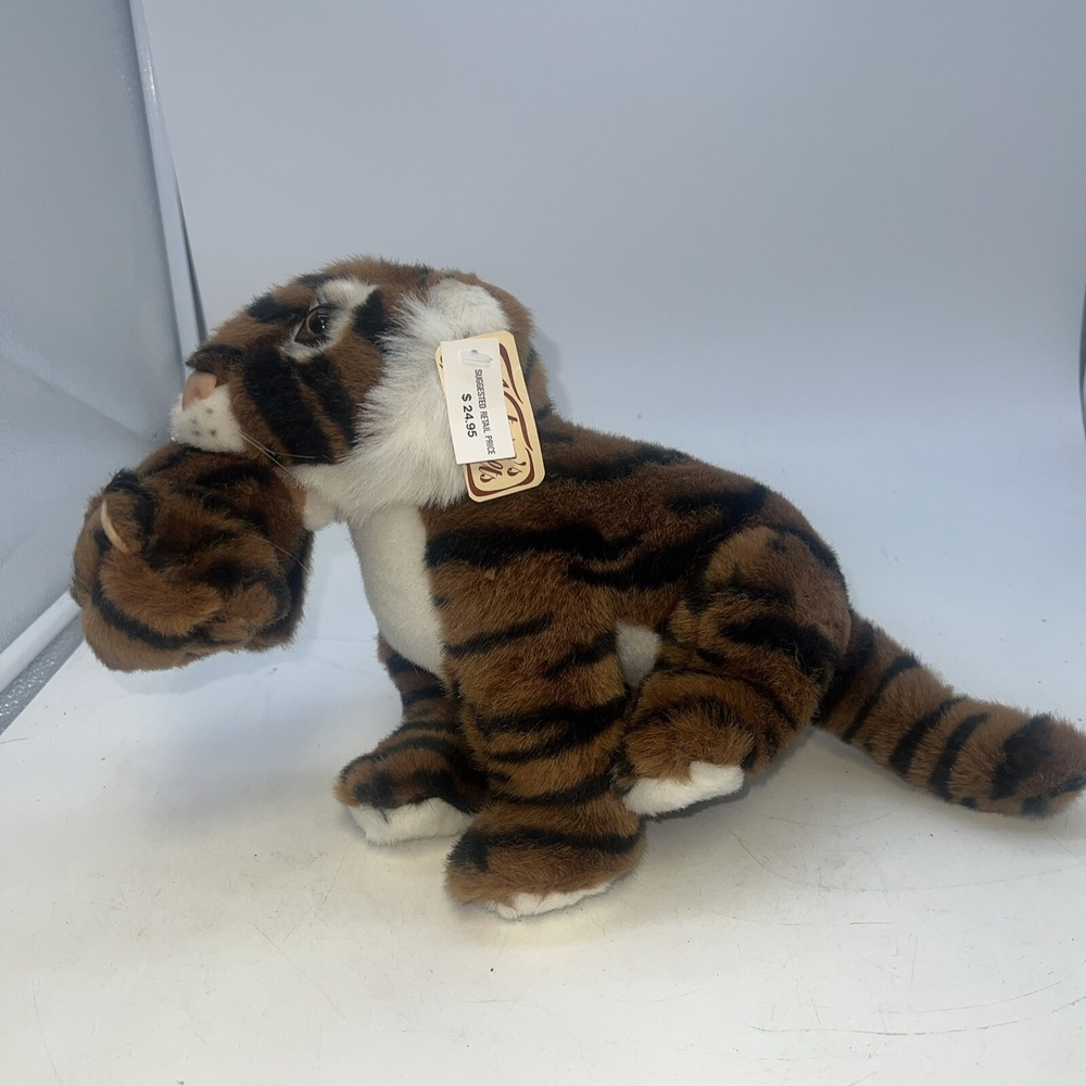 VTG 1991 Sugar Loaf Striped 15" Tiger Cat With Baby Plush Stuffed Animal Toy